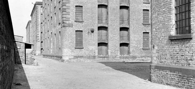 The Albert Dock warehouses in 1956, before sensitive redevelopment in the 1980s
